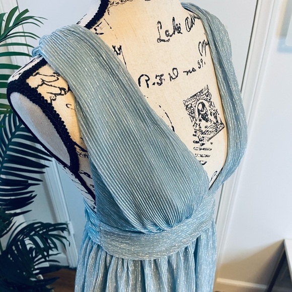 LULUS Ailey Gold and Teal Blue Skater Dress - Picture 14 of 15